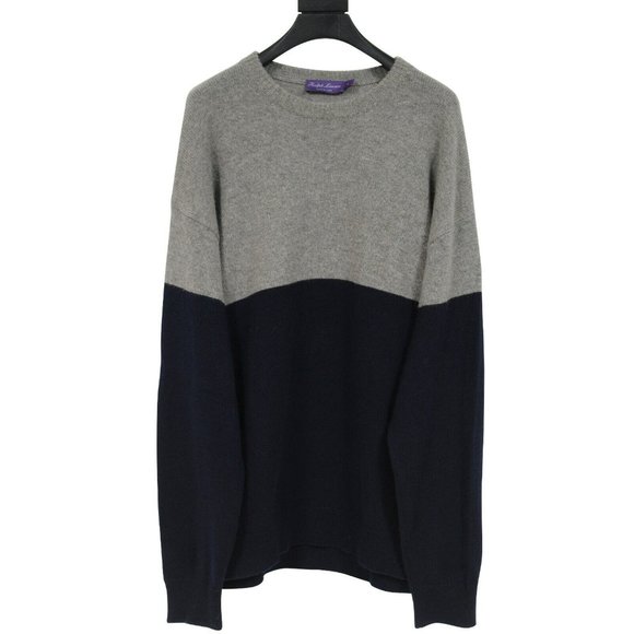Ralph Lauren Purple Label Other - Ralph Lauren Purple Label Men Sweater Large Grey Blue Cashmere Two Tone Pullover